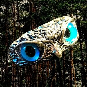 🦉💙NEW Blue Eyed Silver Owl Ring